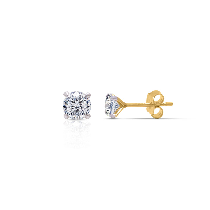 14K Solid Gold 5mm Moissanite Stud Earrings on White Background