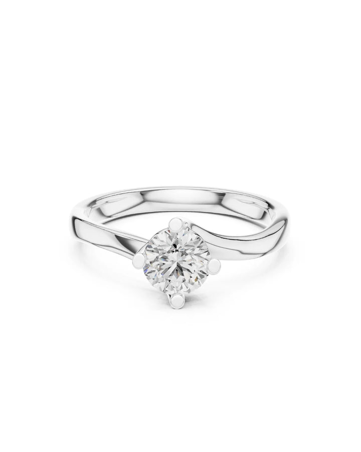 18K White Gold Claire Unique Moissanite Solitaire Ring - 925 Sterling Silver