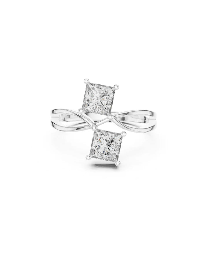 18K White Gold Ella Princess Cut Moissanite Statement Cocktail Ring in 925 Sterling Silver by Carat For You