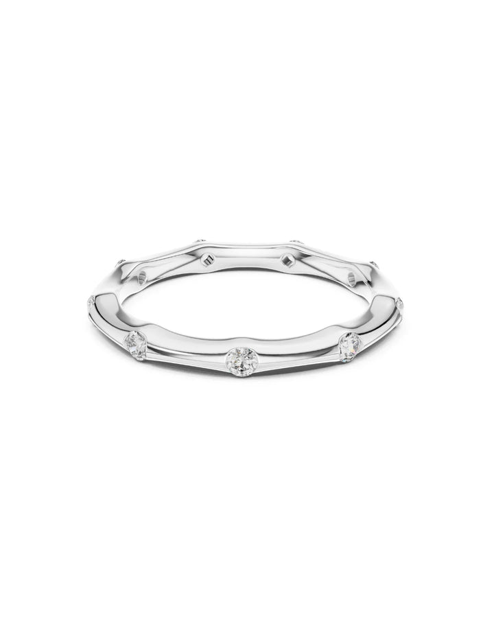 18K White Gold Era Unique Minimalist Moissanite Band Ring - 925 Sterling Silver
