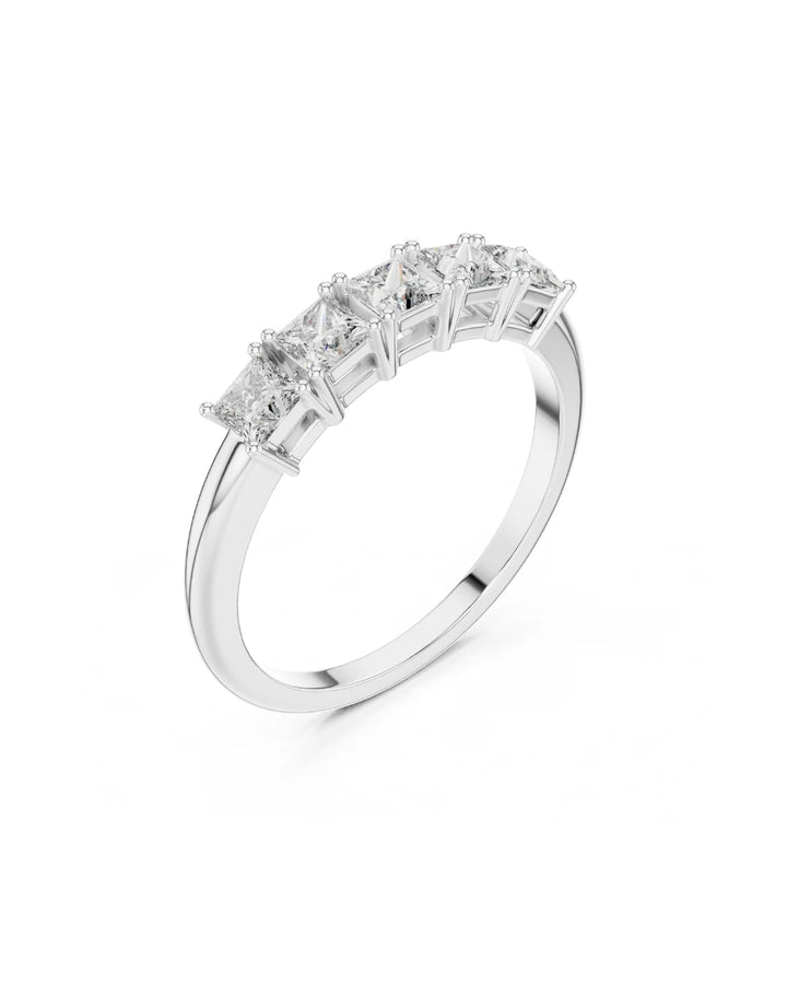 18K White Gold Eva Five Stone Princess Moissanite Engagement Ring