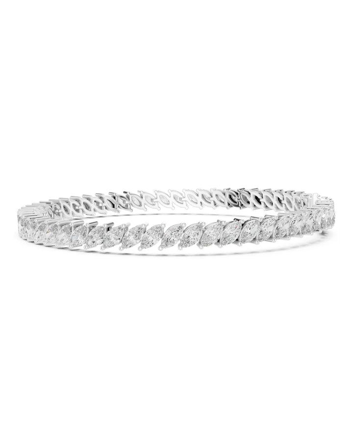 18K White Gold Luna Marquise Cut Moissanite Tennis Bracelet in 925 Sterling Silver