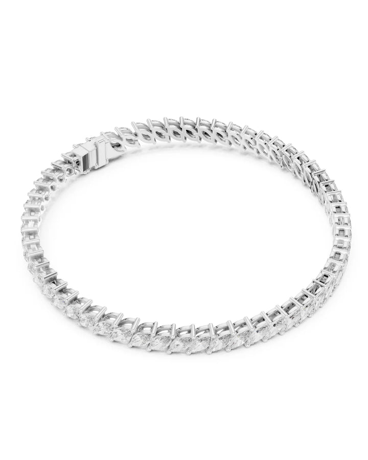 18K White Gold Luna Marquise Cut Moissanite Tennis Bracelet in 925 Sterling Silver by Carat For You