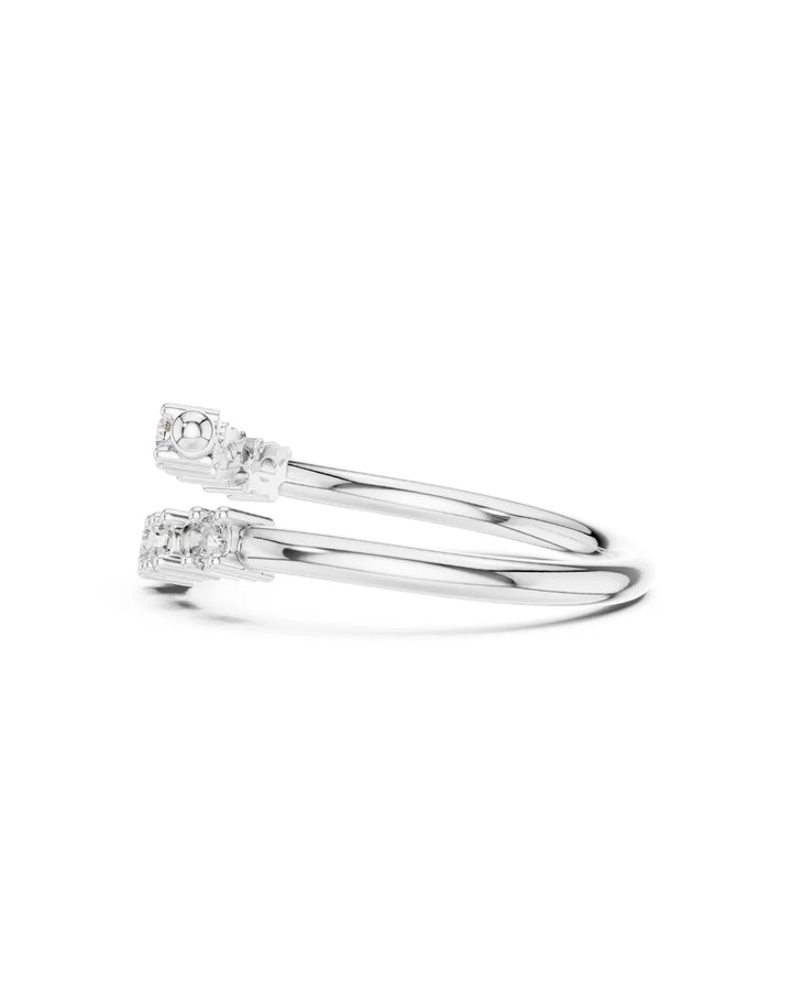 18K White Gold Nua Bypass Adjustable Moissanite Ring - 925 Sterling Silver by Carat For You on white background
