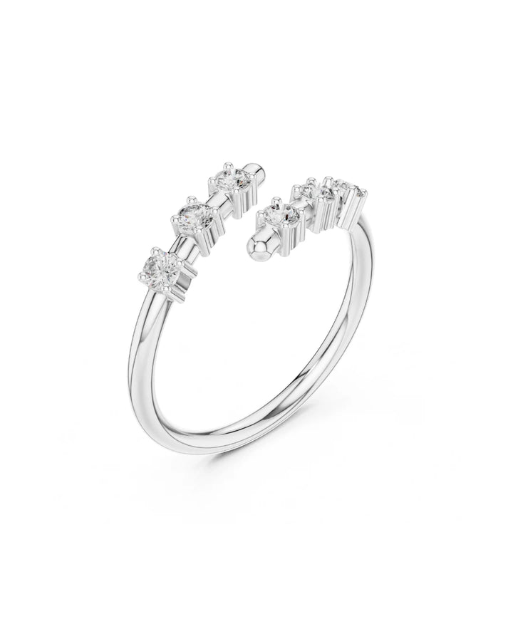 18K White Gold Nua Bypass Adjustable Moissanite Ring - 925 Sterling Silver on white background