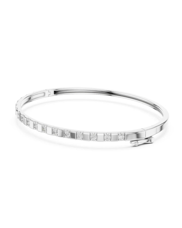 18K White Gold Rhodium Plated Classic Eternity Moissanite Bangle Bracelet in 925 Sterling Silver