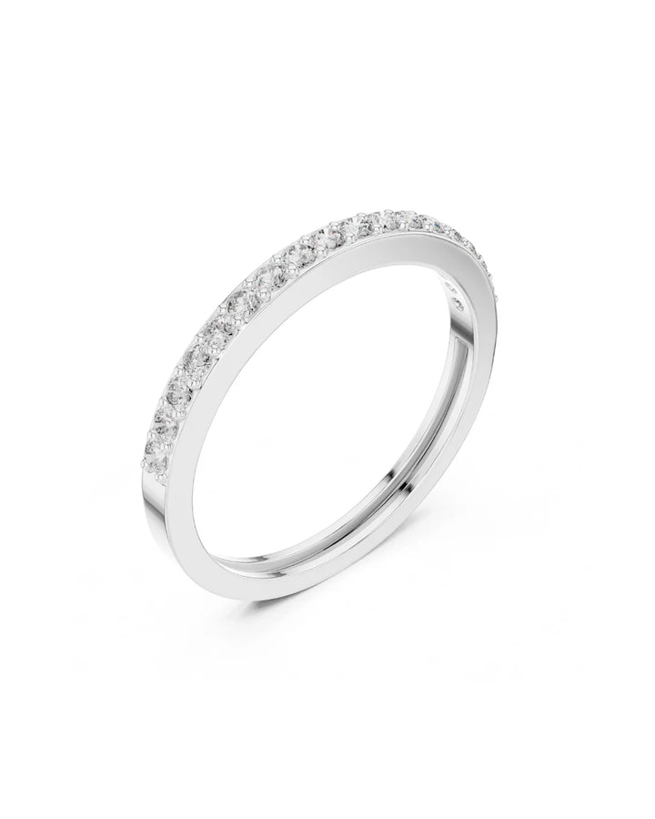 18K White Gold Rhodium Plated Classic Half Eternity Moissanite Band Ring