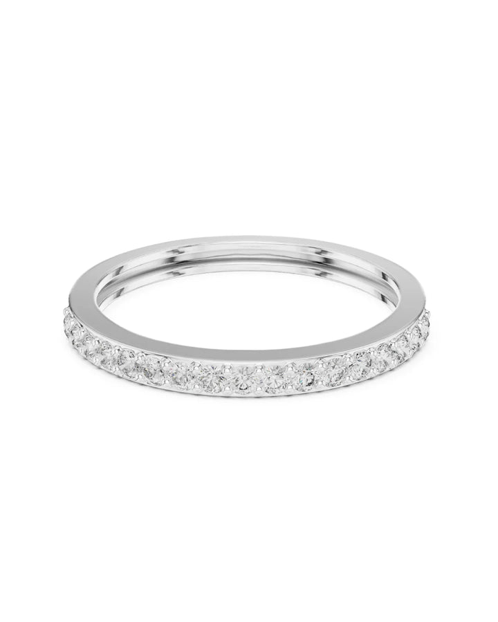 18K White Gold Rhodium Plated Classic Half Eternity Moissanite Band Ring in 925 Sterling Silver