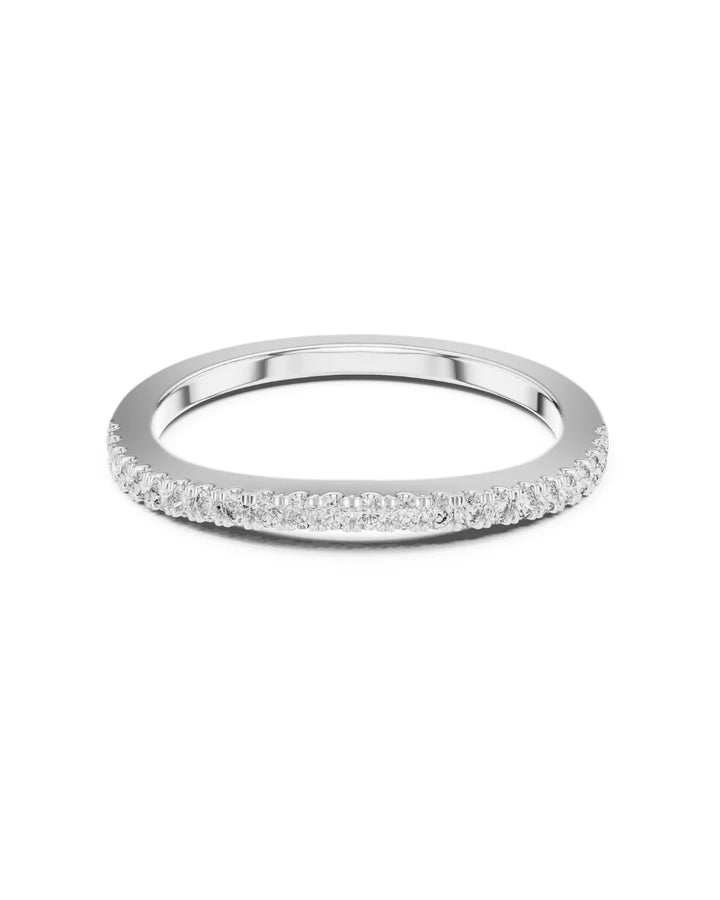 18K White Gold Rhodium Plated Curved Moissanite Half Eternity Band Ring
