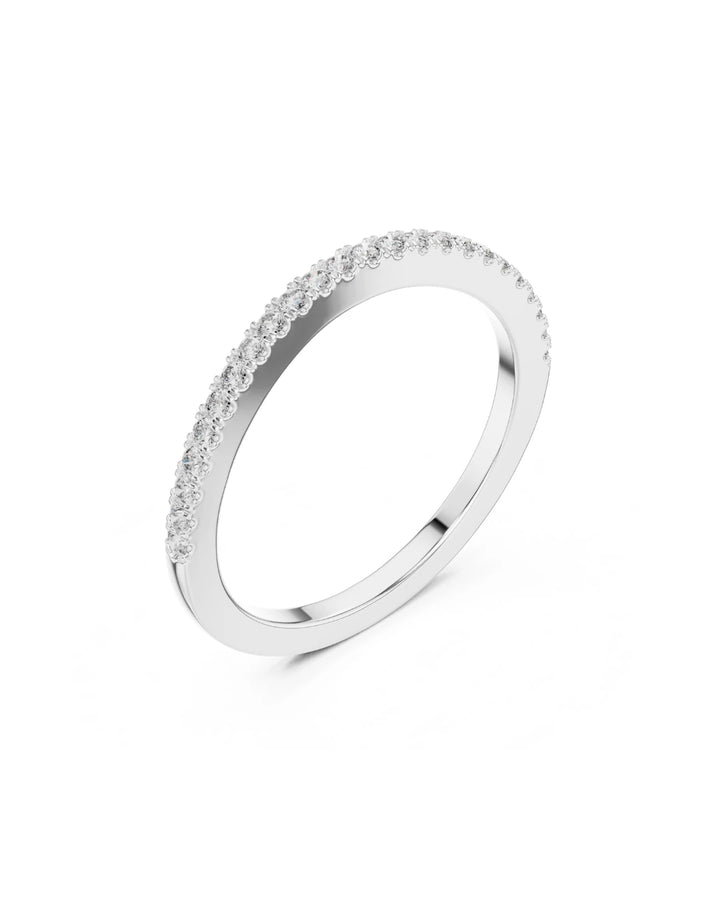 18K White Gold Rhodium Plated Curved Moissanite Half Eternity Band Ring in 925 Sterling Silver