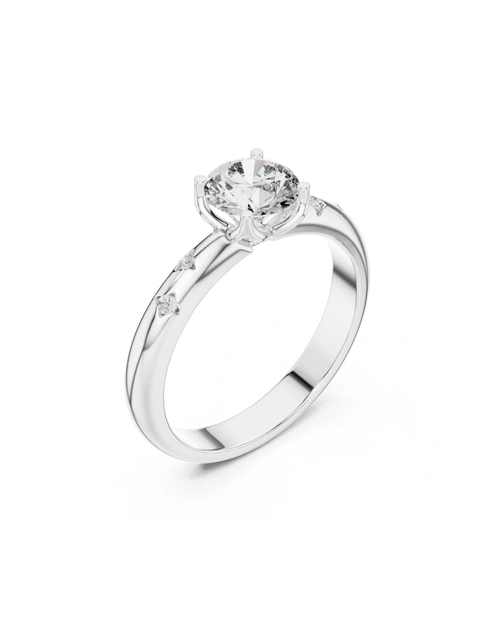 18K White Gold Rhodium Plated Mia Moissanite Statement Solitaire Engagement Ring