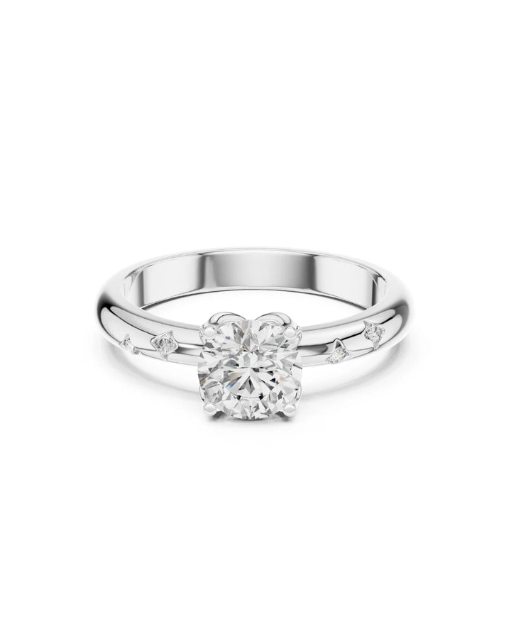 18K White Gold Rhodium Plated Mia Moissanite Statement Solitaire Engagement Ring in 925 Sterling Silver