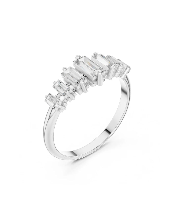 18K White Gold Sky Baguette Cut Moissanite Five Stone Ring in 925 Sterling Silver