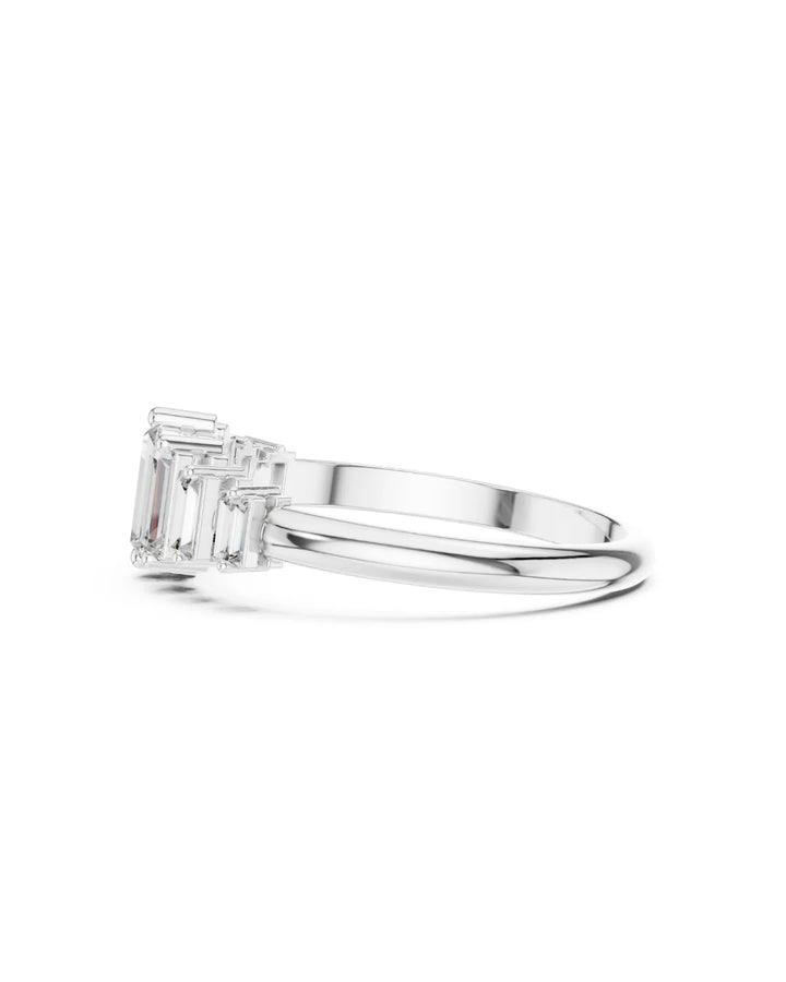 18K White Gold Sky Baguette Cut Moissanite Five Stone Ring in 925 Sterling Silver by Carat For You