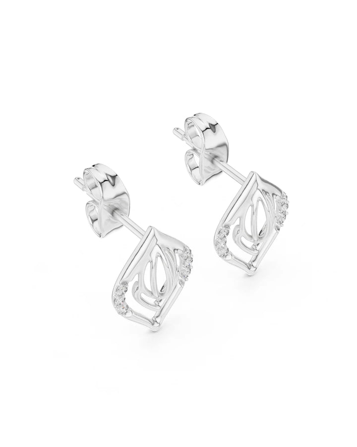 18K White Gold Vermeil Aarvi Lotus Moissanite Stud Earrings in 925 Sterling Silver