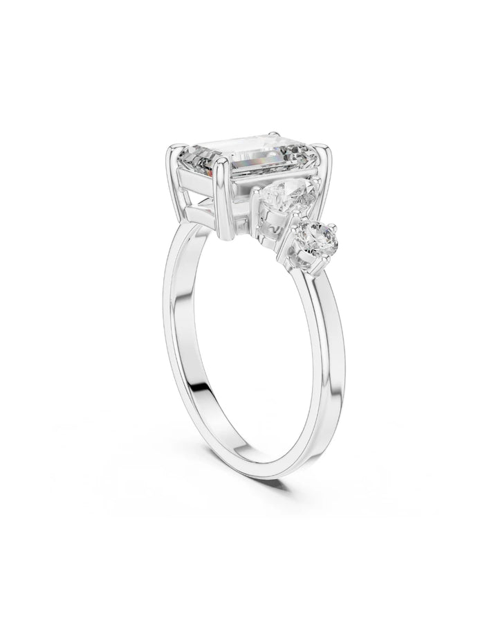 18K White Gold Vermeil Aria Trio Moissanite Statement Cocktail Ring in 925 Sterling Silver by Carat For You