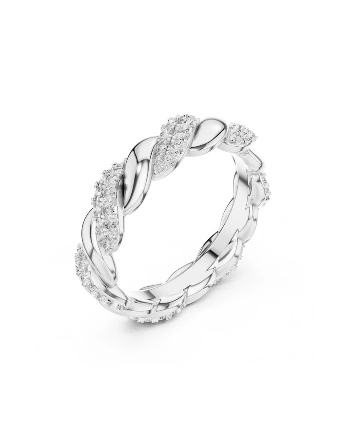 18K White Gold Vermeil Aurelia Braided Moissanite Eternity Band Ring