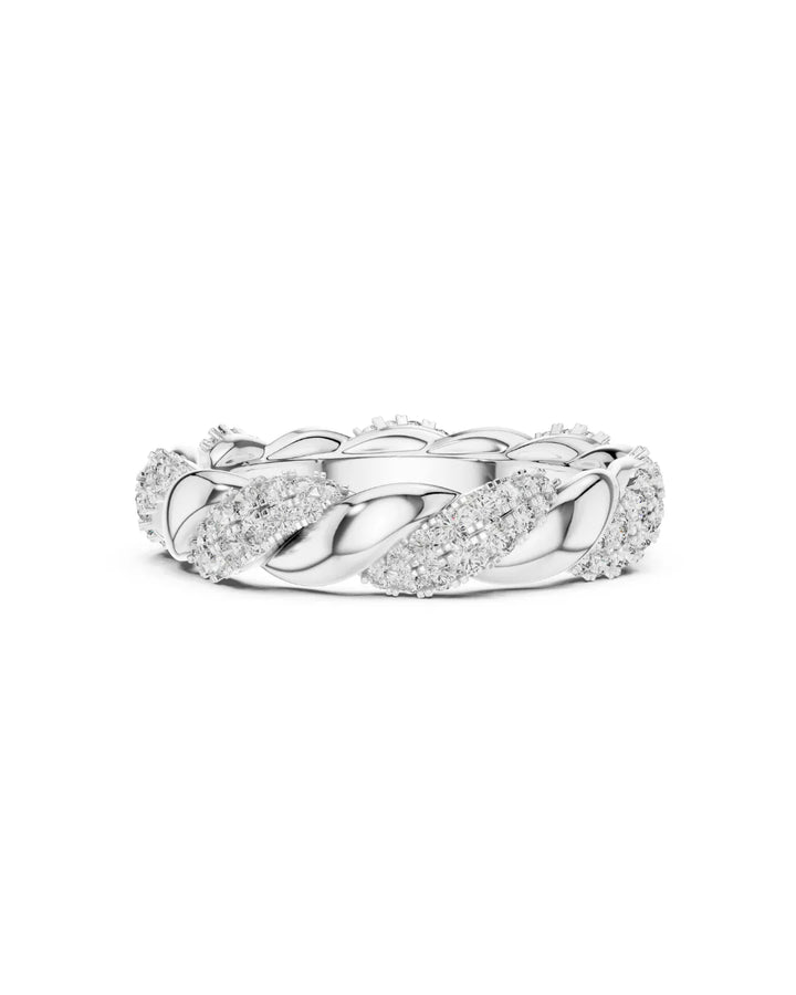 18K White Gold Vermeil Aurelia Braided Moissanite Eternity Band Ring in 925 Sterling Silver