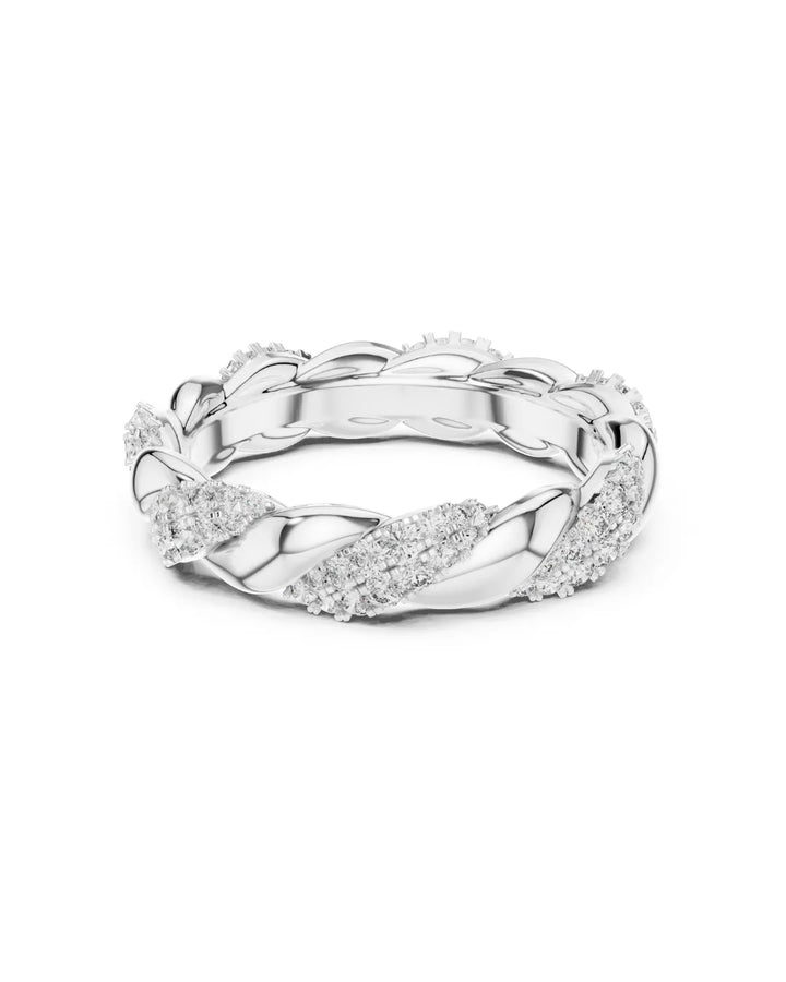 18K White Gold Vermeil Aurelia Braided Moissanite Eternity Band Ring in 925 Sterling Silver by Carat For You
