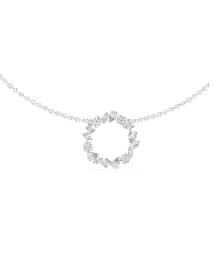 18K White Gold Vermeil Aurora Moissanite Halo Pendant Necklace