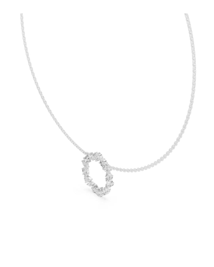 18K White Gold Vermeil Aurora Moissanite Halo Pendant Necklace in 925 Sterling Silver
