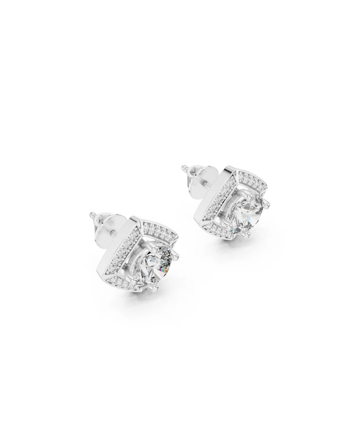 18K White Gold Vermeil Aurora Square Halo Moissanite Stud Earrings 