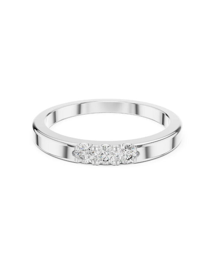 18K White Gold Vermeil Ava Three Stone Minimalist Moissanite Ring