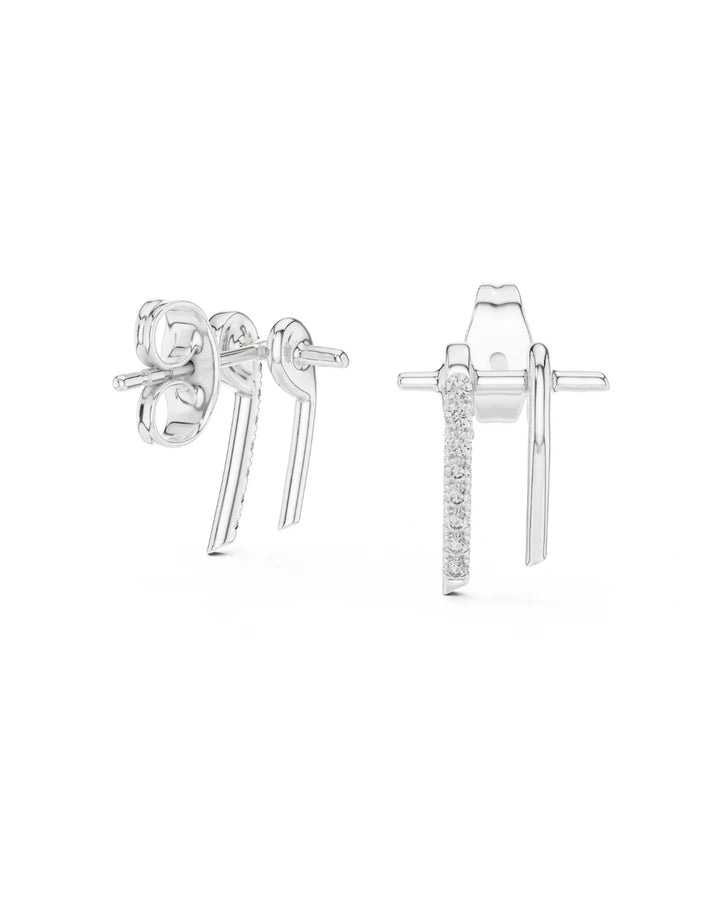 18K White Gold Vermeil Avery Pave Bar Moissanite Stud Earrings in 925 Sterling Silver