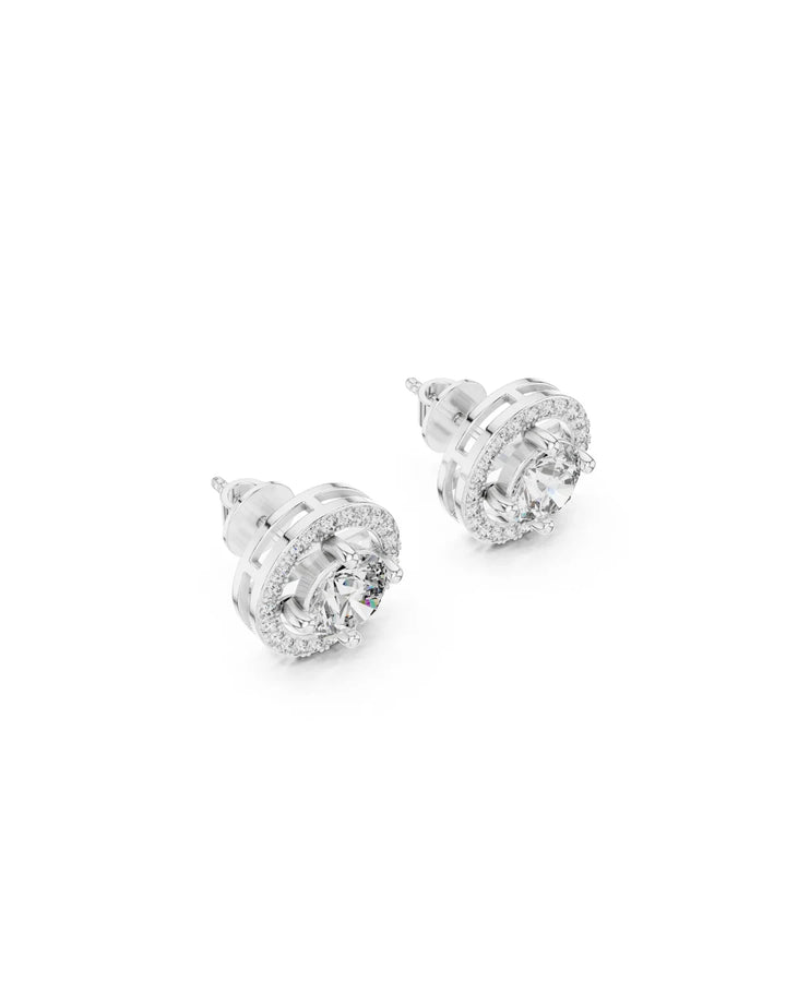 18K White Gold Vermeil Cora Halo Moissanite Stud Earrings in 925 Sterling Silver