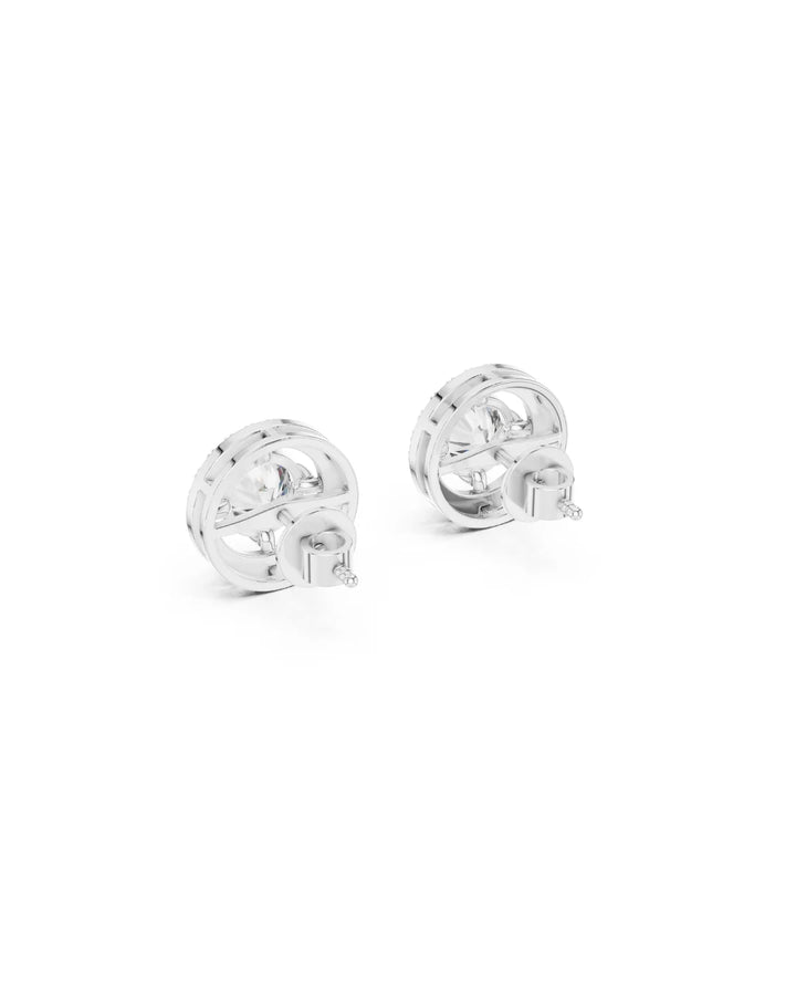 18K White Gold Vermeil Cora Halo Moissanite Stud Earrings in 925 Sterling Silver by Carat For You