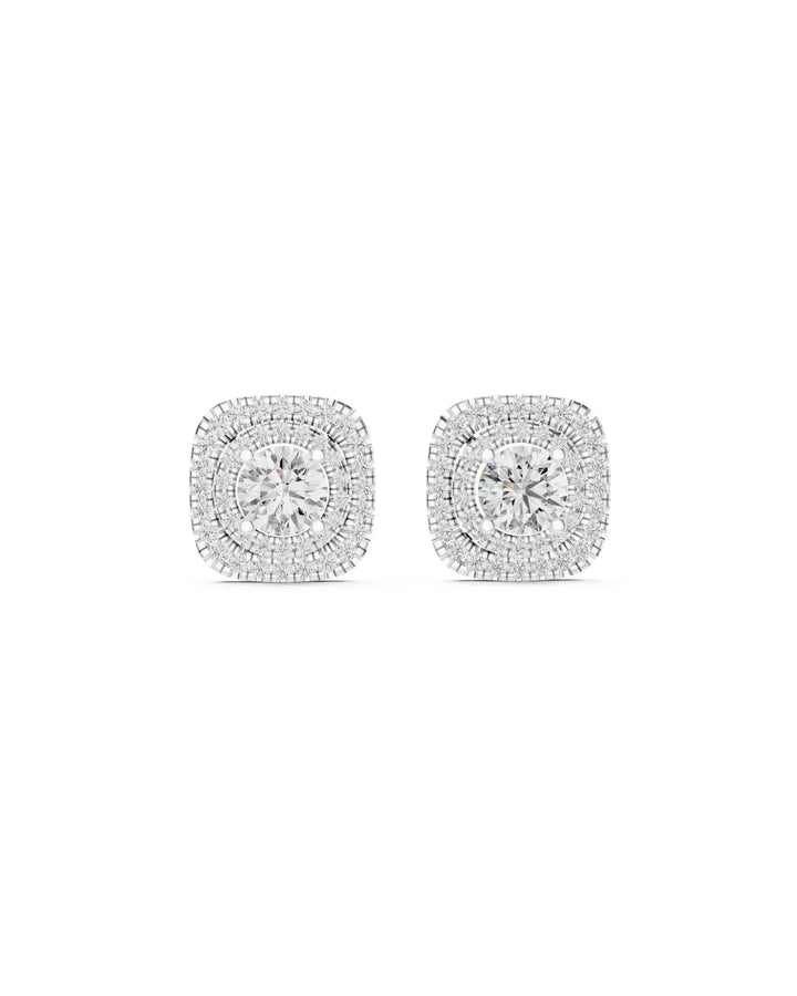 18K White Gold Vermeil Elara Double Halo Moissanite Stud Earrings