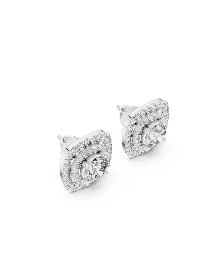 18K White Gold Vermeil Elara Double Halo Moissanite Stud Earrings in 925 Sterling Silver