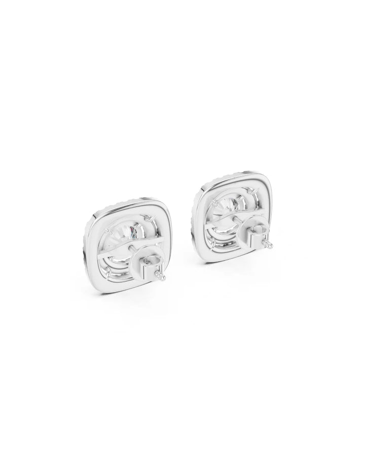 18K White Gold Vermeil Elara Double Halo Moissanite Stud Earrings in 925 Sterling Silver by Carat For You