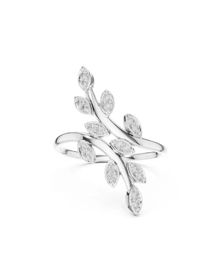 18K White Gold Vermeil Elena Leaf Vine Moissanite Statement Ring