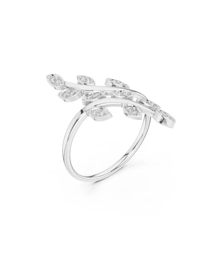 18K White Gold Vermeil Elena Leaf Vine Moissanite Statement Ring in 925 Sterling Silver