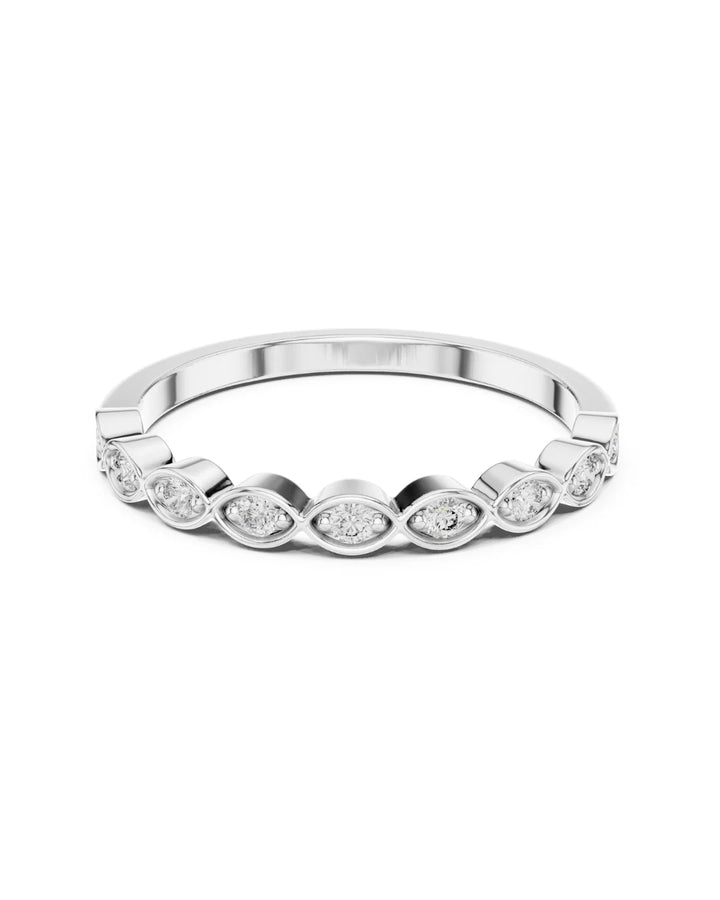 18K White Gold Vermeil Eterna Marquise Bezel Moissanite Band Ring in 925 Sterling Silver