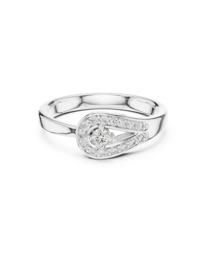 18K White Gold Vermeil Isla Contemporary Teardrop Halo Moissanite Ring