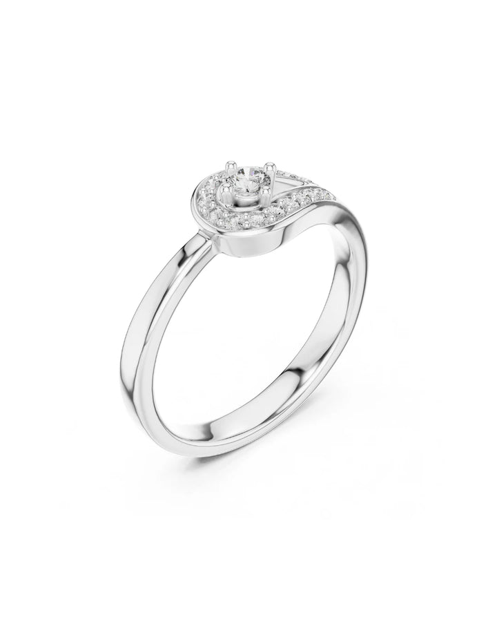 18K White Gold Vermeil Isla Contemporary Teardrop Halo Moissanite Ring in 925 Sterling Silver