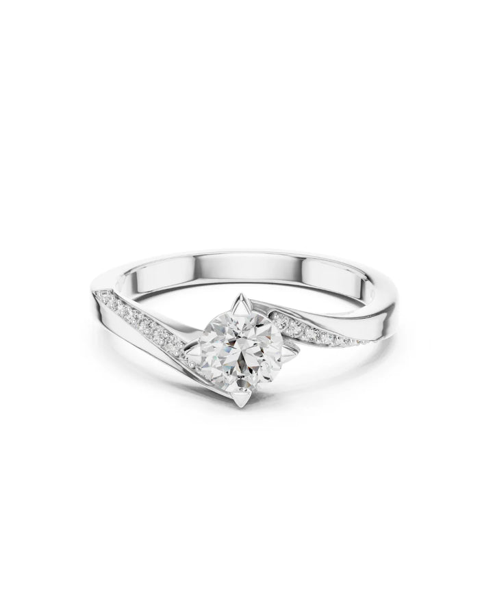 18K White Gold Vermeil Kaia Twisted Bypass Pave Moissanite Bypass Shank Ring