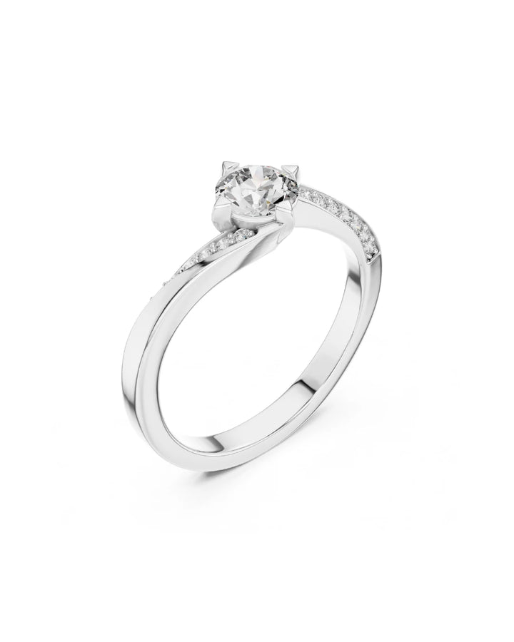18K White Gold Vermeil Kaia Twisted Bypass Pave Moissanite Bypass Shank Ring in 925 Sterling Silver