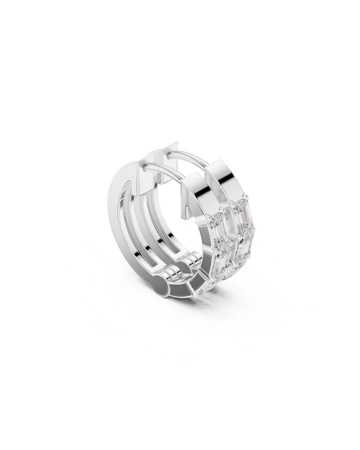 18K White Gold Vermeil Kate Emerald Cut Moissanite Huggie Earrings - 925 Sterling Silver
