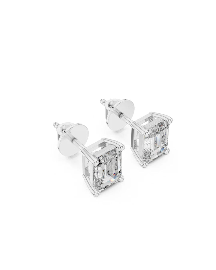 18K White Gold Vermeil Kate Emerald Cut Moissanite Solitaire Stud Earrings