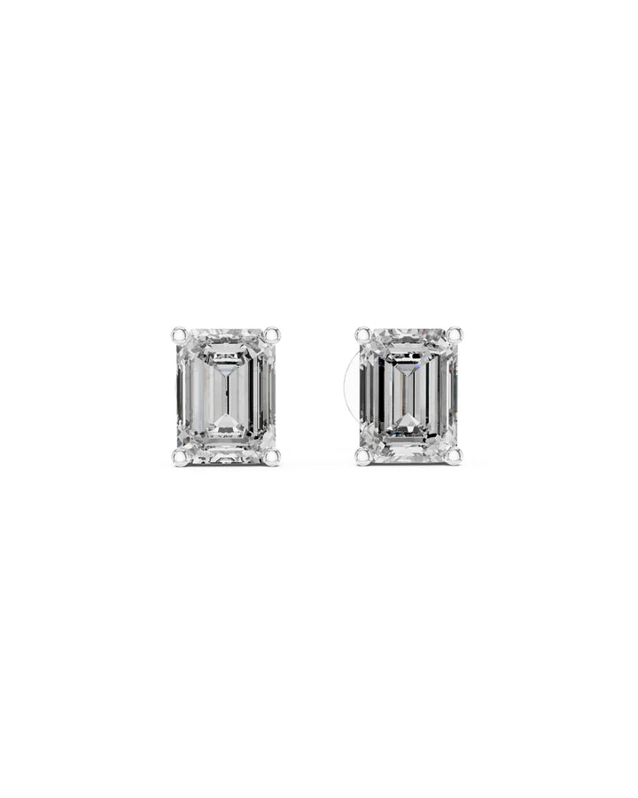 18K White Gold Vermeil Kate Emerald Cut Moissanite Solitaire Stud Earrings in 925 Sterling Silver