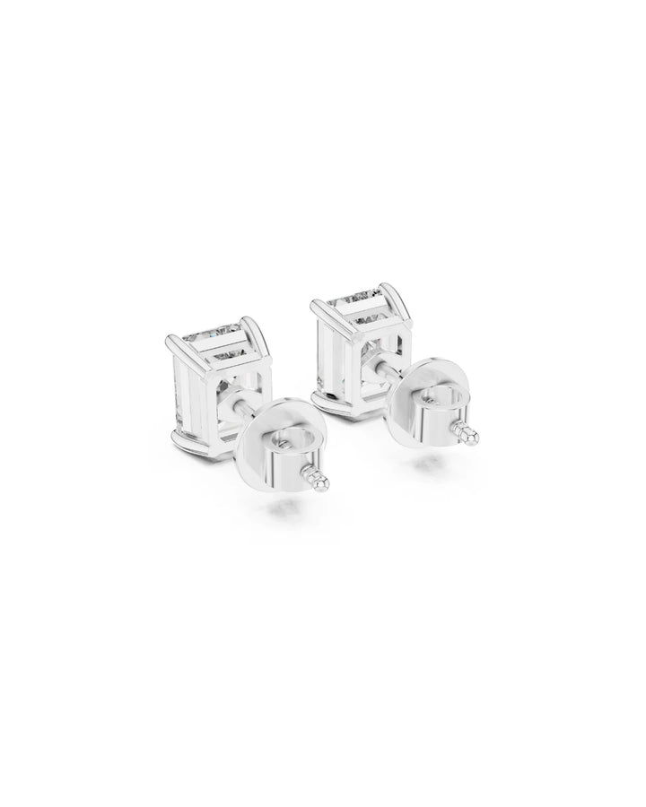 18K White Gold Vermeil Kate Emerald Cut Moissanite Solitaire Stud Earrings in 925 Sterling Silver by Carat For You