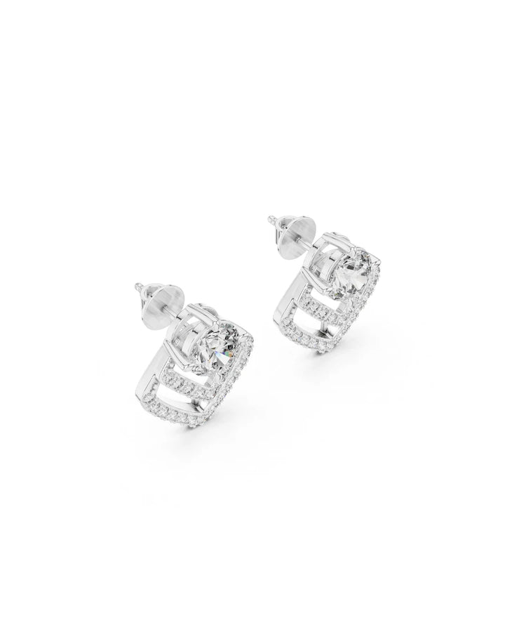 18K White Gold Vermeil Lea Double V Moissanite Chevron Earrings in 925 Sterling Silver