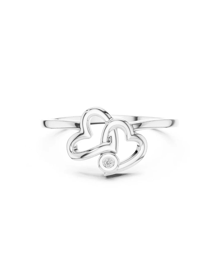 18K White Gold Vermeil Minimalist TwinHeart Moissanite Ring