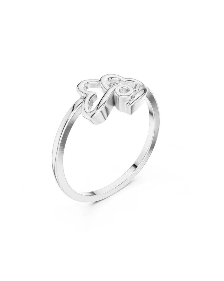 18K White Gold Vermeil Minimalist TwinHeart Moissanite Ring in 925 Sterling Silver