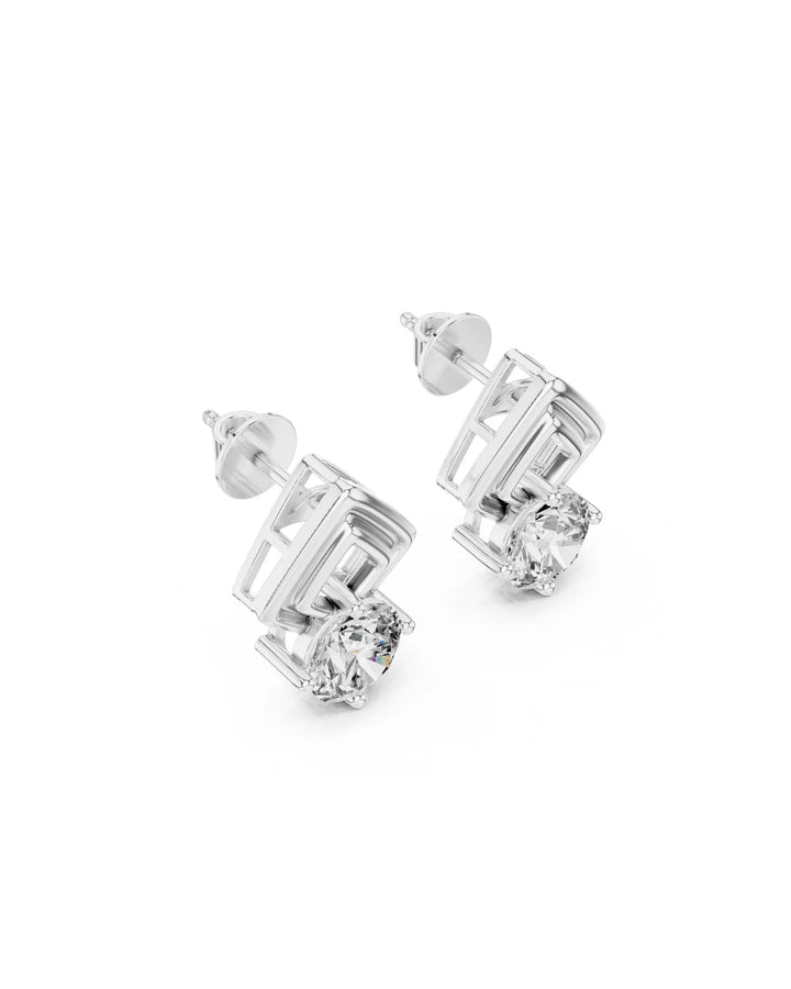 18K White Gold Vermeil Nova Deco Frame Moissanite Stud Earrings