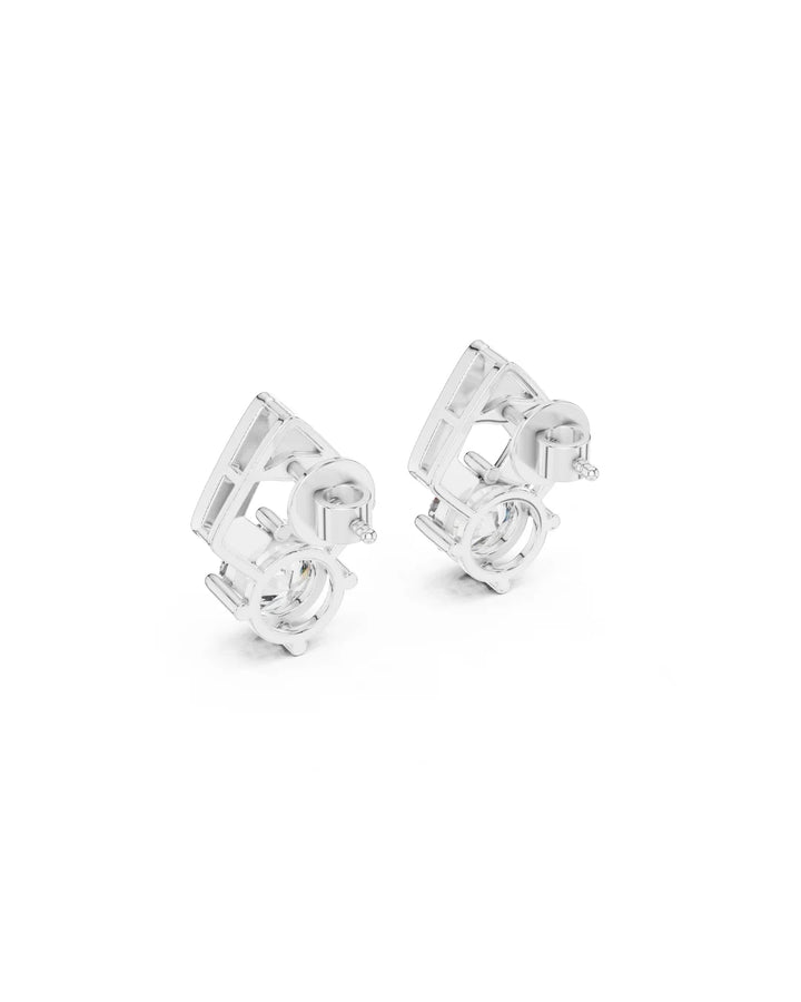 18K White Gold Vermeil Nova Deco Frame Moissanite Stud Earrings in 925 Sterling Silver