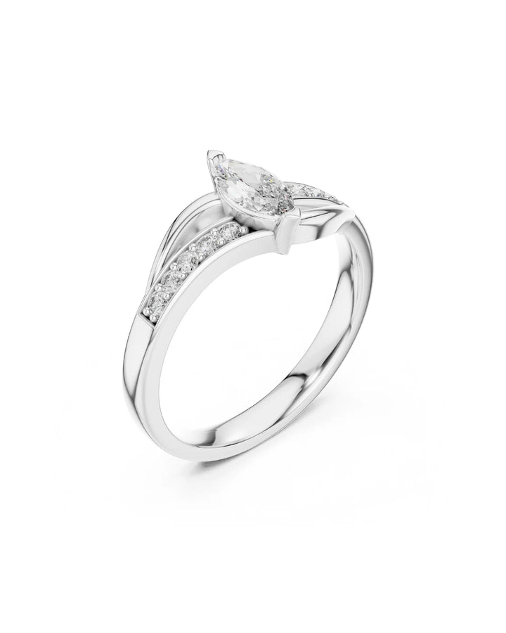 18K White Gold Vermeil Ophelia Marquise Moissanite Statement Ring in 925 Sterling Silver